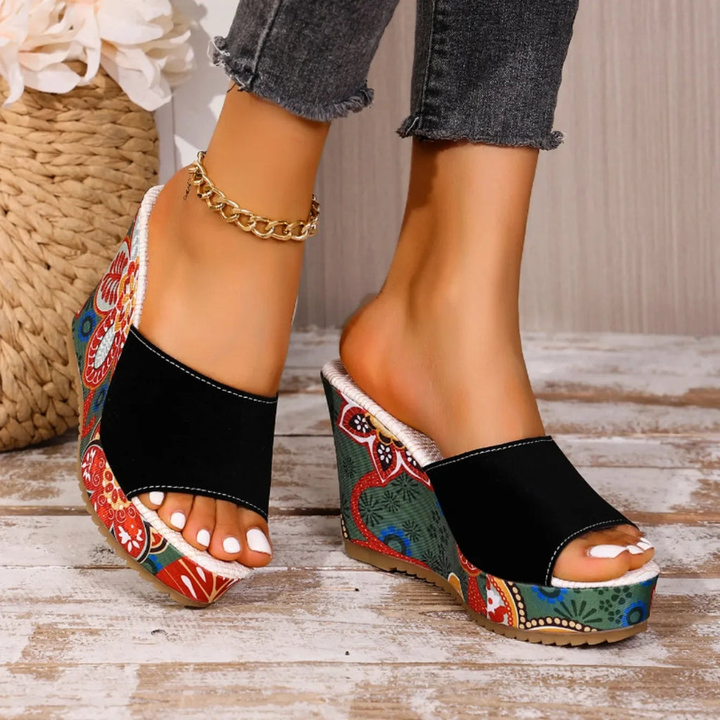 Mireya | Sandales Compensées Motif Bohème