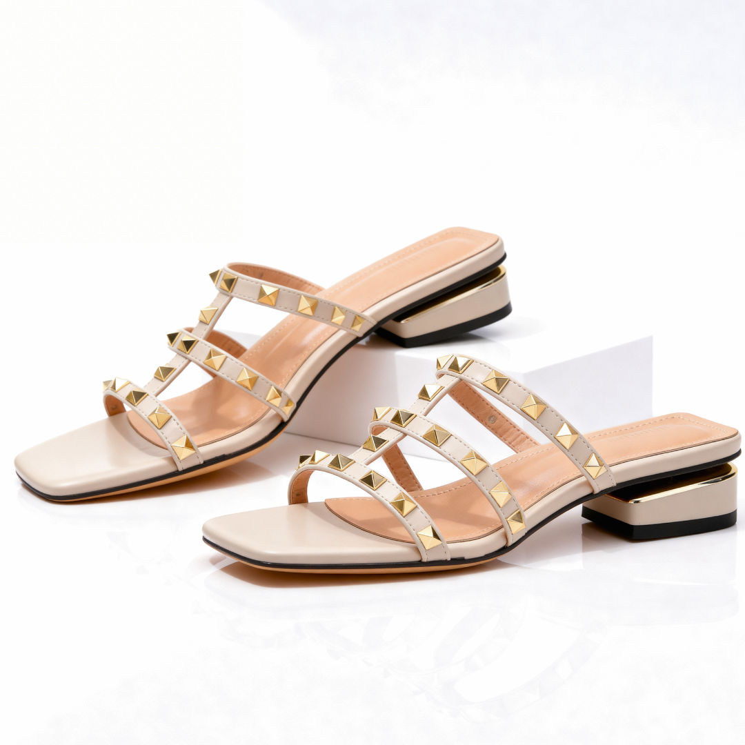 Velisanne | Mules Cloutées Talon Stable Confort