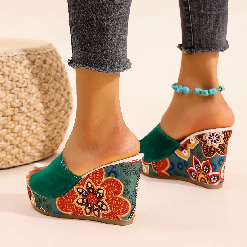 Mireya | Sandales Compensées Motif Bohème