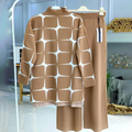CLAUDINE™ | Ensemble Deux Pièces À Manches Longues En Taupe