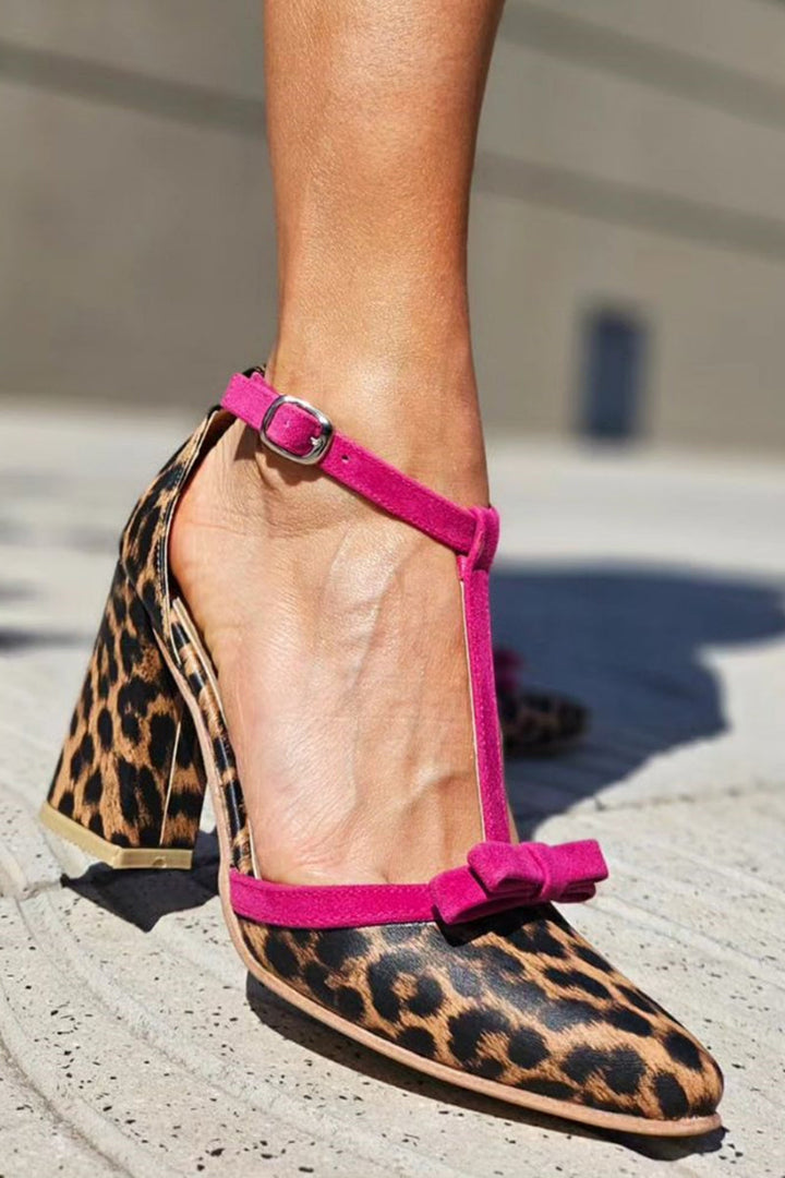 Leontina | Sandales vertes à motif léopard avec accent coloré