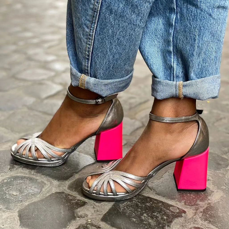 Seraphina™ | Sandales brillantes à talon épais et boucle élégante
