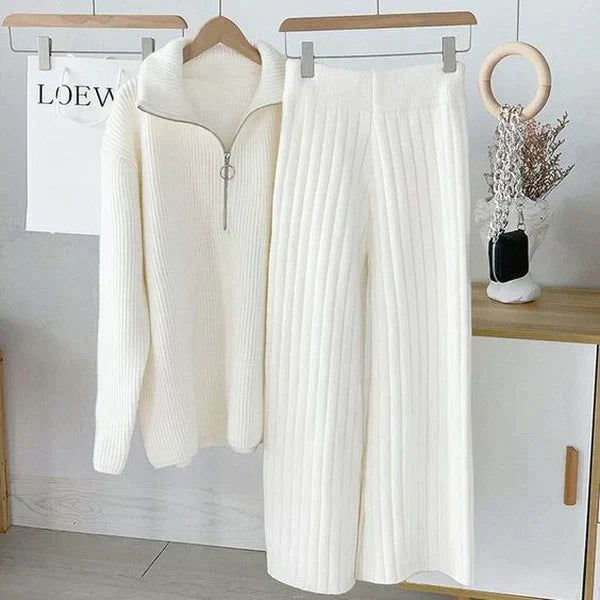 CASSANDRA™ | Ensemble Deux Pièces Blanc Monochrome À Manches Longues