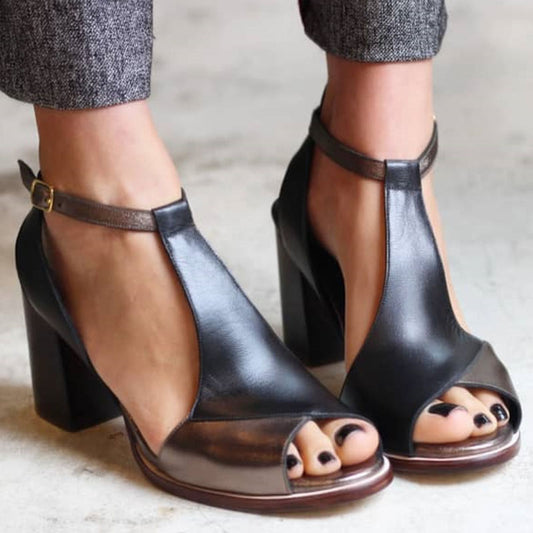 Nadaria | Sandales peep toe patchwork noires à talon