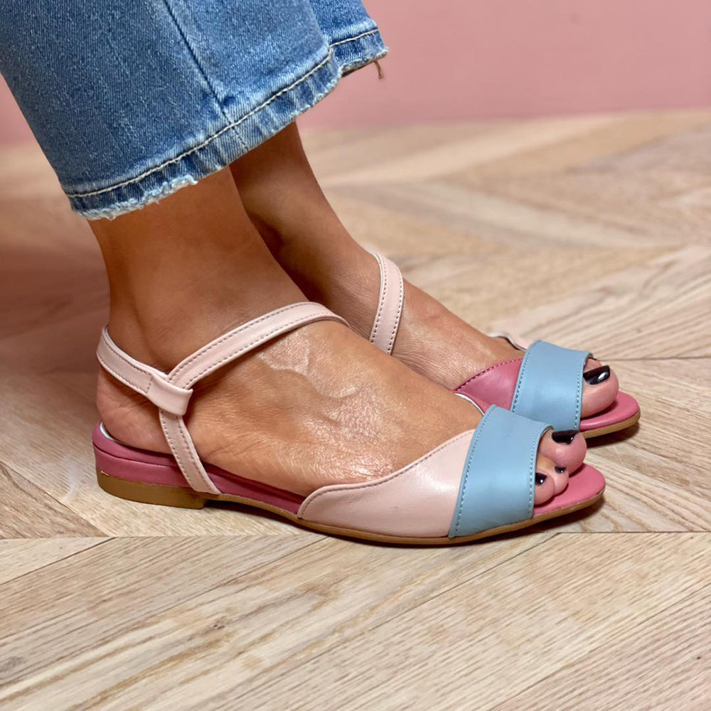 Roselina | Sandales roses asymétriques style color block